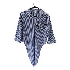Womens Beautiful Cropped embroidered Rose Stripped ButtonUp Exellent